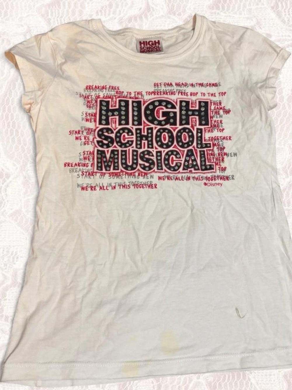 Disney White High School Musical Graphic Tee with Pink and Black Logo